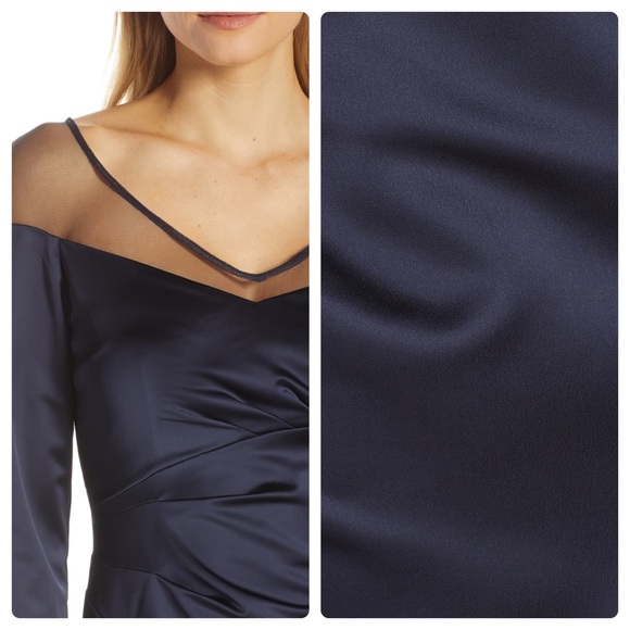 Adrianna  Papell Long Sleeve Illusion Satin Gown - Picture 4 of 4